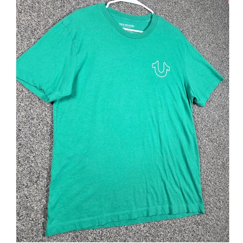 True Religion T-Shirt Mens L Green Buddha Graphic Streetwear Cotton